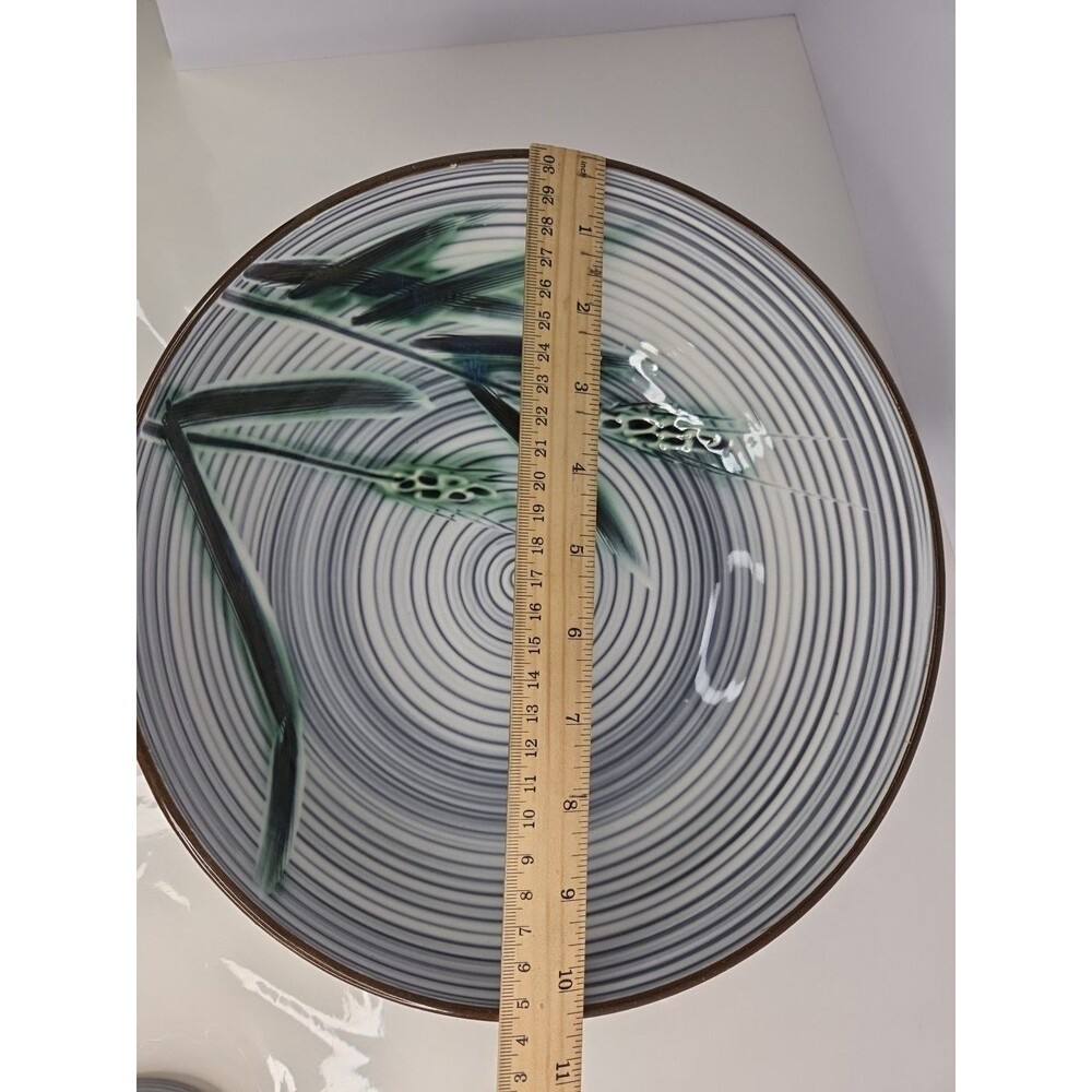 Vintage Hand Crafted China 413 Japan 10.5" Bowl Hand Painted Wheat Blue & Brown